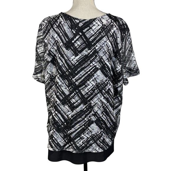 Alfred Dunner X-Large Top Abstract Stretch Crochet Lace Overlay Lined Side Slits - Picture 5 of 8